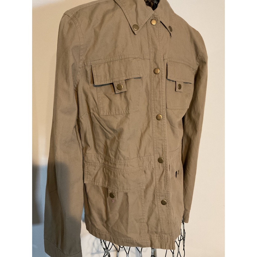 Ann Taylor LOFT Womens Tan Khaki Cotton Utility Field Jacket Size M Snap Front